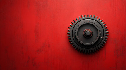 Poster - Minimalist cogwheel on vibrant red background, modern design