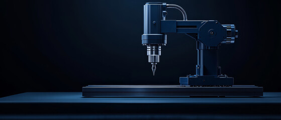 Poster - minimalist metal cutting machine on dark background
