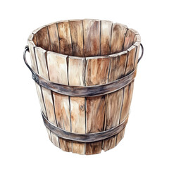 Aufkleber - A Watercolor Painting Of An Empty Wooden Bucket