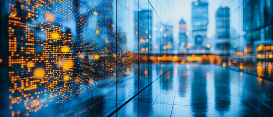 Aufkleber - Digital Metropolis: A mesmerizing abstract image capturing the essence of a modern metropolis with a digital overlay, evoking a sense of futuristic innovation, connectivity, and boundless potential.