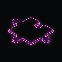 Poster - Bright neon purple puzzle piece glowing on a black background, symbolizing problem solving, strategy, and connection