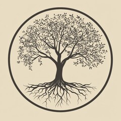 Aufkleber - Symbolic tree of life showcasing intricate roots and branches in a circular design. Generative AI
