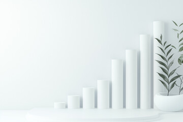 Poster - In a neutral white space, curved bar chart lines rise steadily, complemented by subtle gradients and a bright atmosphere. A green plant in a pot adds a touch of nature to the setting