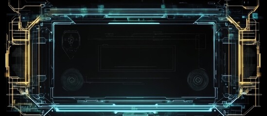 Poster - Holographic interface with security elements and blank space for customizable text in technology and security design concept