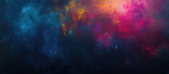 Poster - Vibrant Holi powder explosion against a dark background creating dynamic space for text and design elements