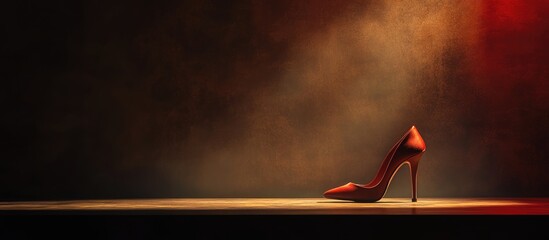 Poster - Elegant high heel on fashion runway with dramatic lighting and empty space for promotional text or branding opportunities