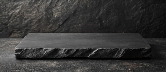 Poster - Black stone tabletop in blurred kitchen setting with ample copyspace for product display and text overlay showcasing versatile presentation ideas