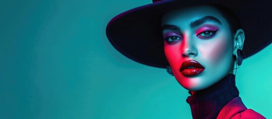 Poster - High Fashion Editorial Portrait with Bold Colors and Empty Space for Text Elements