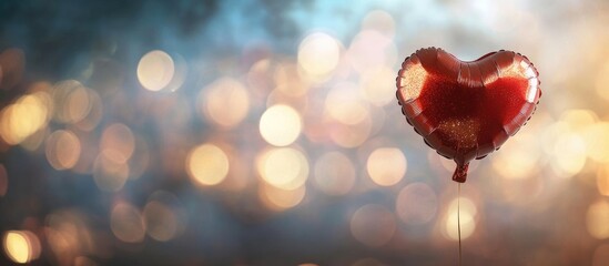 Poster - Heart-shaped balloon surrounded by bokeh glitter with blank space for text ideal for romantic or festive occasions
