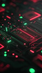 Poster - Abstract Circuit Board Design With Intricate Lines And Glowing Elements On A Dark Background