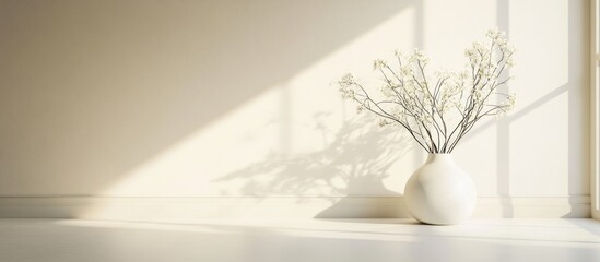 Poster - Modern minimalistic interior with elegant vase and soft natural light creating serene ambiance and inviting empty space for text or design.