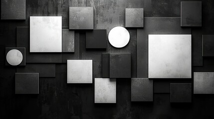 Poster - Abstract grayscale squares and circles pattern design
