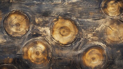Poster - Wooden log surface texture with distinct growth rings and rich color variations creating a natural background ideal for copy space and design.