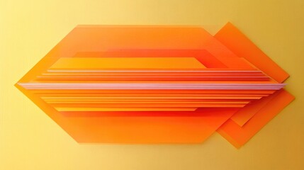 Aufkleber - Abstract geometric composition of layered orange paper strips against a bright yellow background for creative design and modern aesthetics.