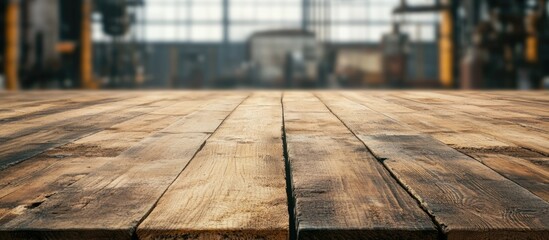 Poster - Tobacco wood boards in an industrial environment with ample empty space for text and a warm, rustic ambiance ideal for branding.