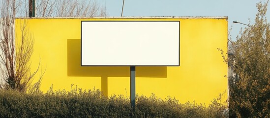 Poster - Yellow background blank billboard with ample copy space for advertising and messaging in a dreamy outdoor setting