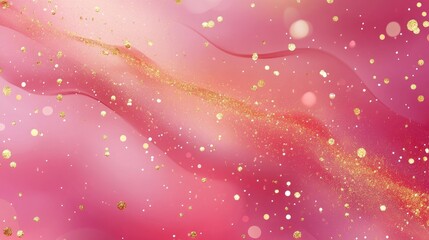Poster - Elegant Pink Holiday Banner Design with Gold Confetti and Soft Textures for Festive Celebrations and Seasonal Promotions