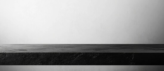 Poster - Minimalist black tabletop on white background for product presentation with empty space for text and modern design aesthetics.