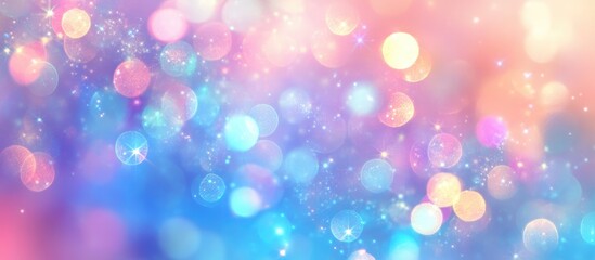 Fototapete - Ethereal holographic background with vibrant bokeh effect and soft light waves on a cosmic blue backdrop suitable for text overlay