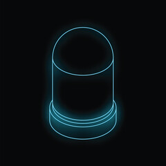 Poster - Glowing neon blue light outlines a futuristic cylindrical object radiating an ethereal luminescence against a dark backdrop