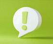 © Muzy Studio - Vibrant green background 3D warning icon in speech bubble, perfect for notification alerts, data security warnings, online communication risks, and technology updates