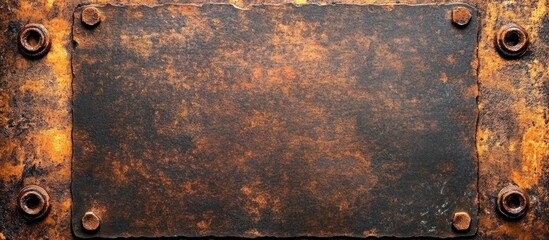 Poster - Weathered Metal Plate with Dark Iron Corrosion and Blank Space for Text or Graphics in Industrial Style