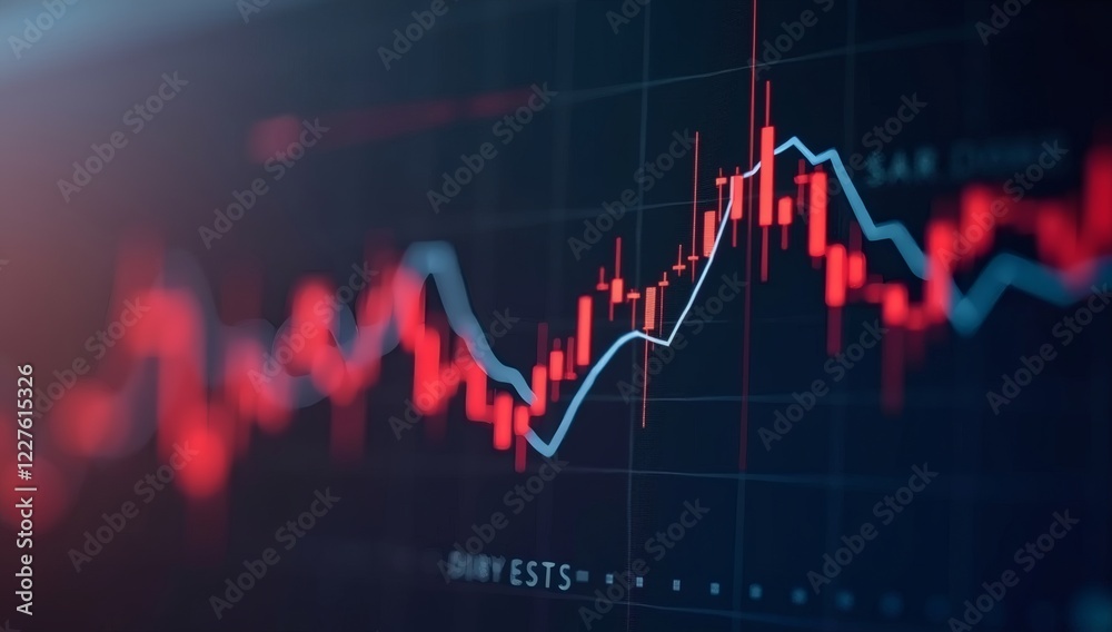 Closeup financial chart with uptrend line candlestick graph in stock ...