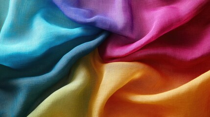 Poster - Vibrant crumpled fabric texture in soft hues creating a colorful drapery backdrop for artistic or aesthetic design projects