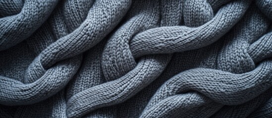 Poster - Grey Textured Knitted Fabric Background with Braided Pattern and Blank Space for Custom Text or Branding