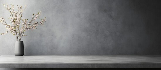Poster - Grey Concrete Desk Against a Grey Wall with Minimalist Decor and Empty Space for Text or Branding Elements