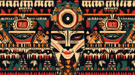 Poster - Tribal African Ethnic Seamless Banner Design Featuring Bold Colors and Geometric Patterns