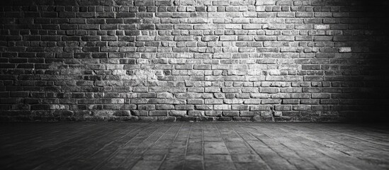 Poster - grey brick wall texture with wooden floor background for design use blank space for text or graphic 