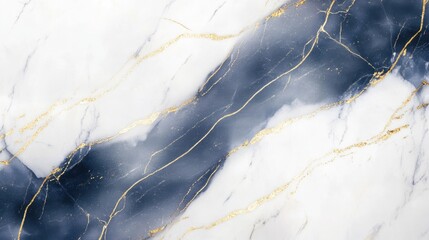 Poster - Elegant Blue and White Marble Background with Luxurious Gold Lines Ideal for Sophisticated Design Projects and Backgrounds