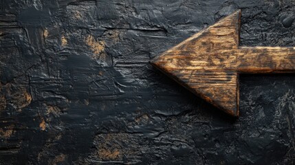 Poster - Wooden arrow pointing in multiple directions on dark textured background with empty copy space for text in a contemporary design setting