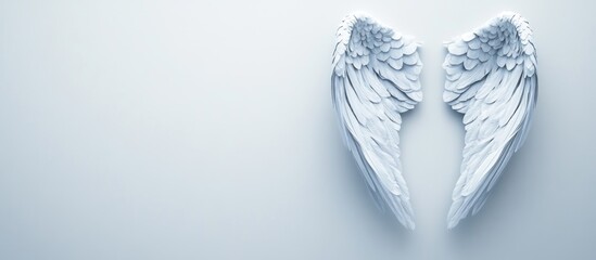 Poster - grey angel wings on white background minimalist design with ample space for text placement and creat