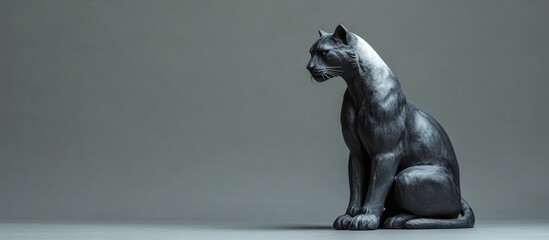 Poster - Elegant Grey and White Panther Figurine Displayed in Minimalist Studio Setting with Ample Copy Space for Text and Marketing Use
