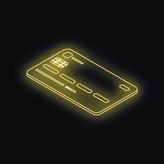 Poster - Glowing neon credit card on a dark background representing online payment, secure transaction, and financial technology