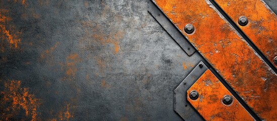 Poster - Rusty metal texture in grey and orange tones featuring scratches and spacious area for text or graphic overlay