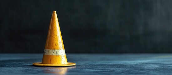 Poster - Grey and gold construction cone in indoor environment with ample blank space for text or advertising purposes