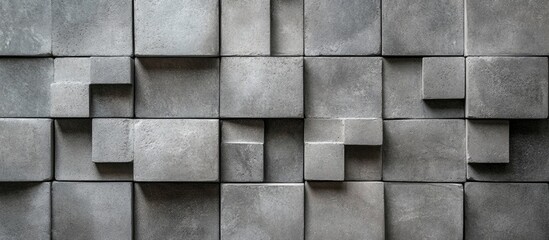 Poster - Abstract Grey Cement Brick Wall with Selective Focus and Copy Space for Text Background Design in Top View Perspective