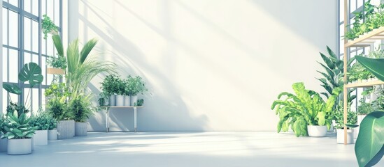 Poster - Modern Greenhouse Interior Featuring Organic Veggie Cultivation Design and Abundant Greenery with Empty Space for Text and Ideas