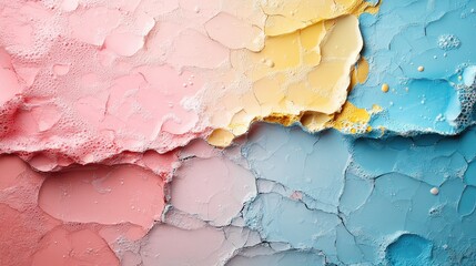 Poster - Abstract colorful liquid patterns with cracked surface resembling laundry textures and empty copyspace for text in artistic presentation.