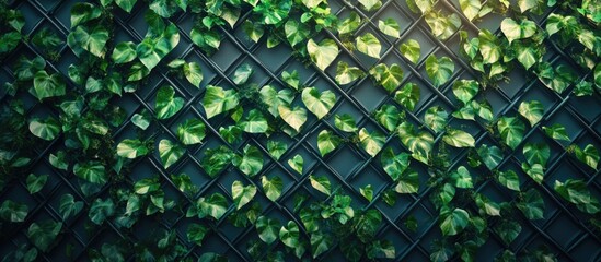 Poster - Vibrant Green Leafy Wall with Diamond Texture and Ample Copy Space for Text or Branding