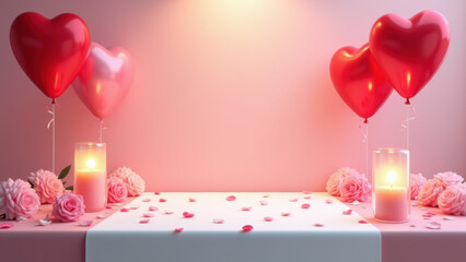 Wall Mural - Romantic Valentine's Day Balloons & Candles - Minimalist Design