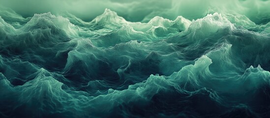 Poster - Oceanic Green Waves Texture with Digital Gradient and Blank Space for Custom Text or Graphic Overlay