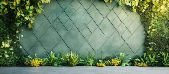 Sticker - Green Textured Wall with Lush Vegetation and Empty Space for Text or Design Elements