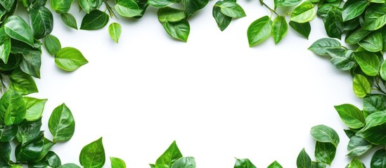 Poster - Tropical Green Leaves Frame Isolated on White Background Ideal for Wallpaper Design with Ample Space for Text or Art Elements