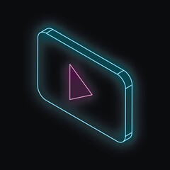 Poster - Neon play button glowing on a mobile phone screen, representing mobile video streaming and entertainment