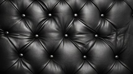 Poster - Elegant Black Leather Upholstery with Button Tufting Texture for Interior Design and Fashion Backgrounds