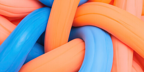 Poster - Abstract Composition of Intertwined Coral Orange and Light Blue Cylinders
